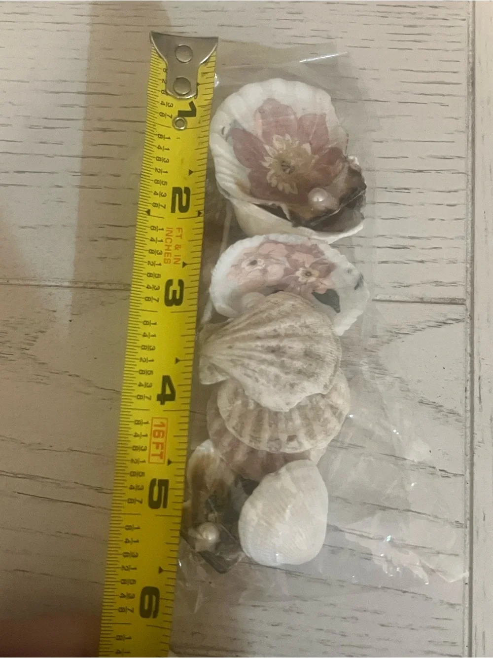 Bag of Small Decoupaged Decorative Seashells with Floral Patterns